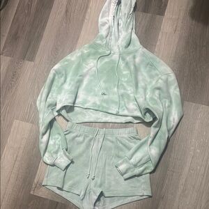 Mint Tie-Dye Hoodie and Shorts Set